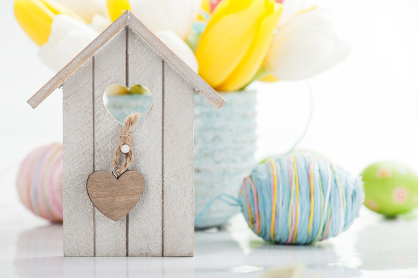 Easter still life with bird house - Photo, Image