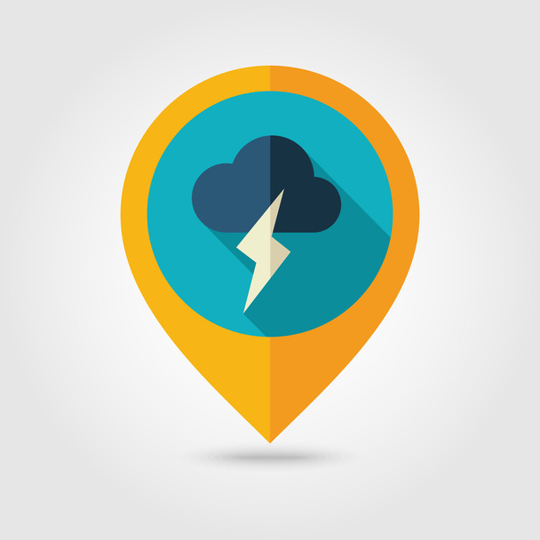 Cloud Lightning flat pin map icon. Weather  - Vector, Image
