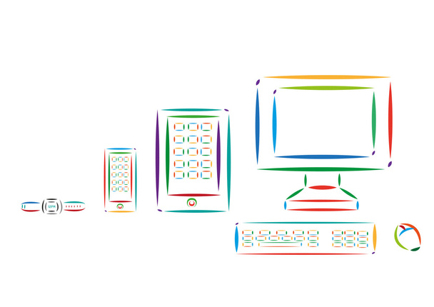Different Modern Tech Devices Colorful Line Art. Editable Clip Art. - Vector, Image