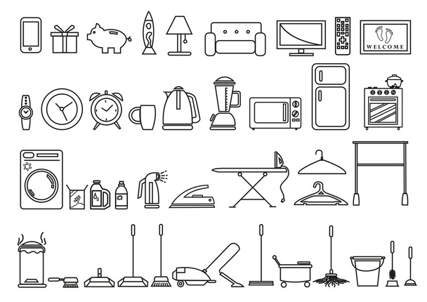Набор инструментов и предметов домашнего и жизненного стиля в стиле набросков. Стол Clip Art
. - Вектор,изображение