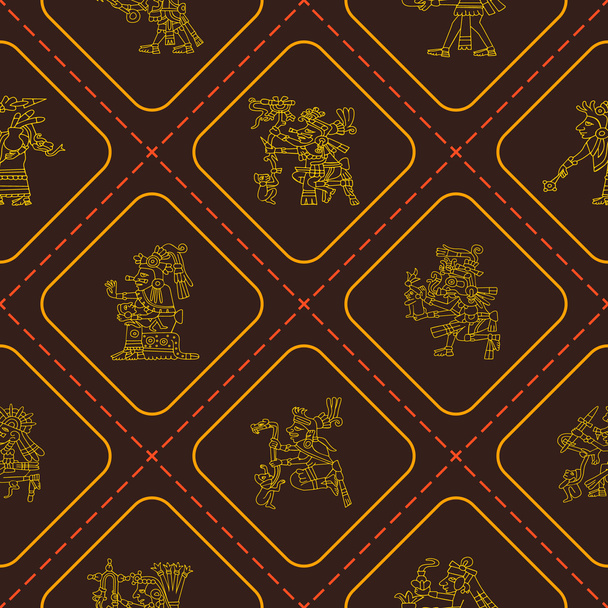 Patrón sin costuras con símbolos de códices aztecas
 - Vector, imagen