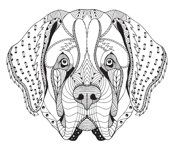 Saint Bernard dog zentangle stylized head, freehand pencil, hand drawn, pattern. Zen art. Ornate vector. Coloring book. - Vecteur, image