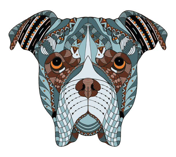 Boxer cabeça de cão zentangle estilizado, vetor, ilustração, lápis à mão livre, desenhado à mão, padrão. Arte zen. Vetor ornado. Renda. Cor
. - Vetor, Imagem