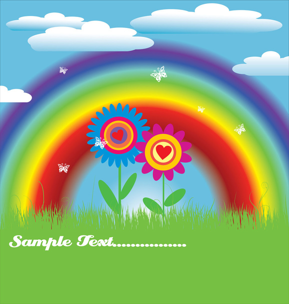 Bright spring with rainbow - Вектор,изображение