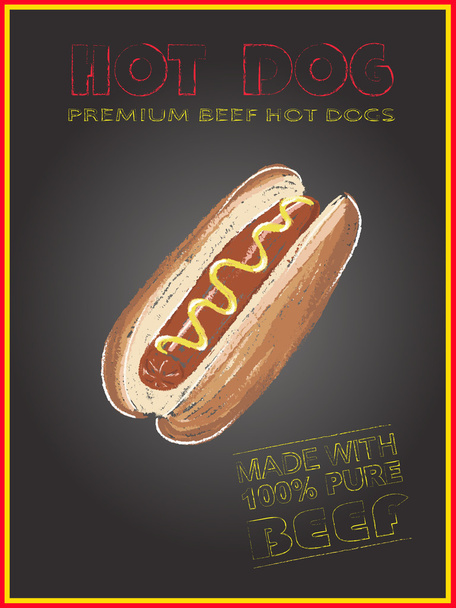 Hot Dog op schoolbord achtergrond, FreeHand, Vector, illustratie. - Vector, afbeelding