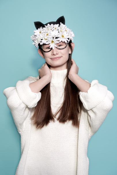 Fashion woman mask sunglasses design decorative portrait - Photo, Image