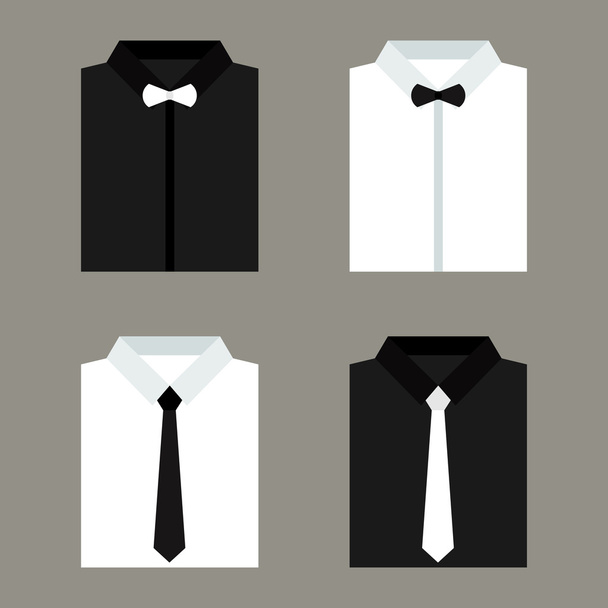 Набор модных белых и черных мужских рубашек с галстуками и галстуком-бабочкой
 - Вектор,изображение