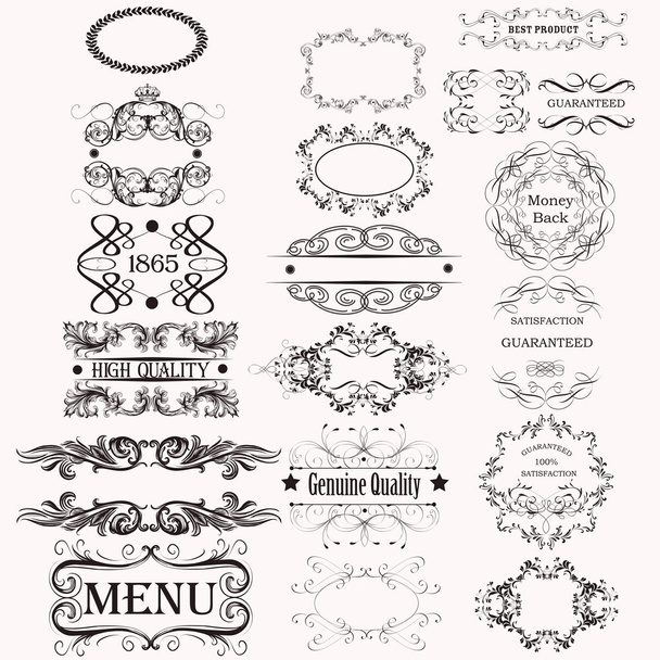 Set or collection of vector calligraphic elements and page decor - Vektör, Görsel