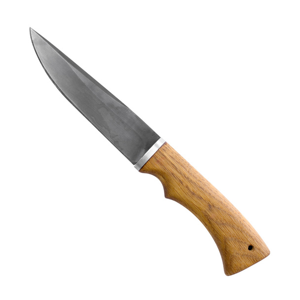 A knife with a black blade and a wooden handle isolated on white - Photo, image