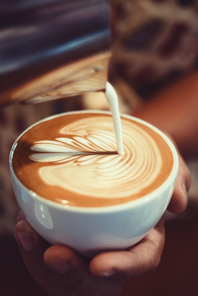 coffee latte art in coffee shop - Fotoğraf, Görsel