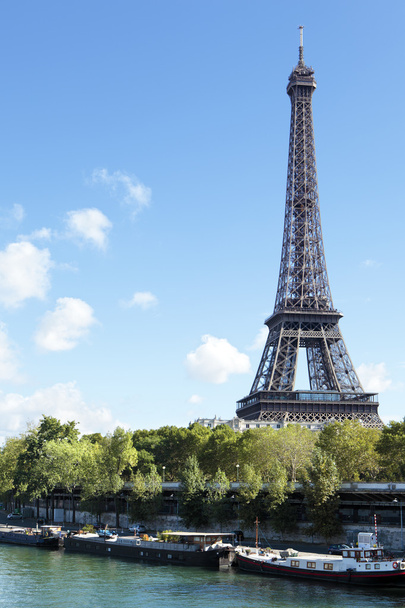 Eiffelturm vertikale Landschaft, Fluss Seine und Boote, Thermalbad kopieren - Foto, Bild