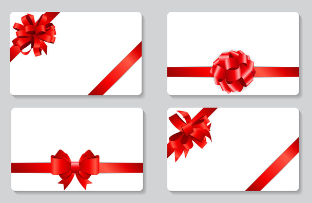 Gift Card with Red Bow and Ribbon Set Vector Illustration - Vektor, Bild