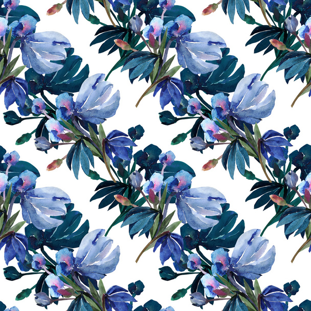 Watercolor pattern seamless from blue snowdrops - Photo, Image