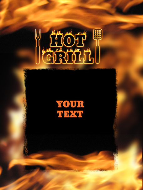 Hot grill fire place your text illustration for bbq shop - Φωτογραφία, εικόνα