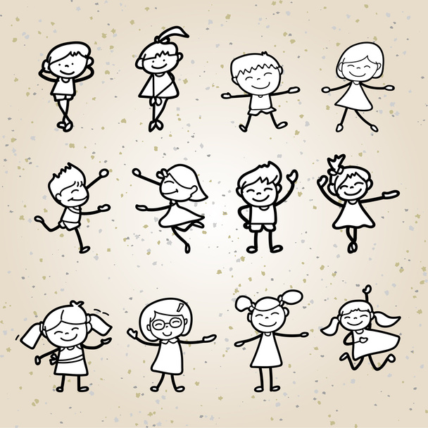 Készlet üres Hand rajz karikatúra boldog gyerekek - Vektor, kép
