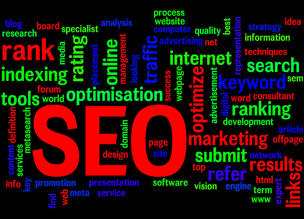 SEO, search engine optimalizálás szó felhő fogalmát 4 - Fotó, kép