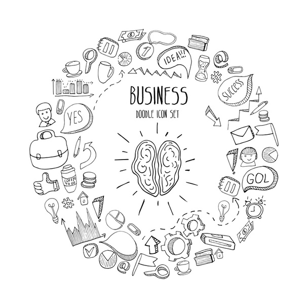 Business doodles icons set. Sketch icons isolated on white. Hand drawn business elements - Vetor, Imagem