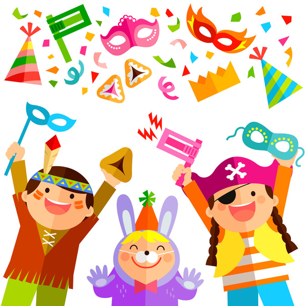 Purim elements and kids - Vector, Image