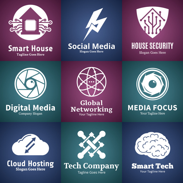 Set of vector technology, network and computer science logo - Vector, Image