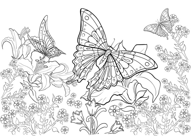 Hand drawn ink pattern. Coloring book Coloring for adult Page for coloring book: very interesting and relaxing  - Вектор, зображення