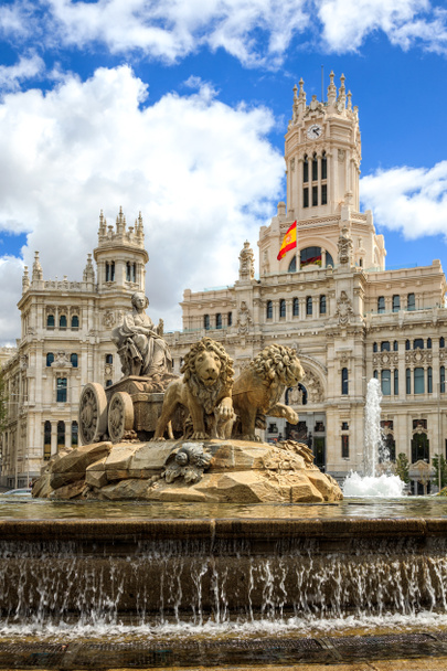 Cibeles fountain at Plaza de Cibeles in Madrid in a beautiful summer day, Spain - Photo, Image