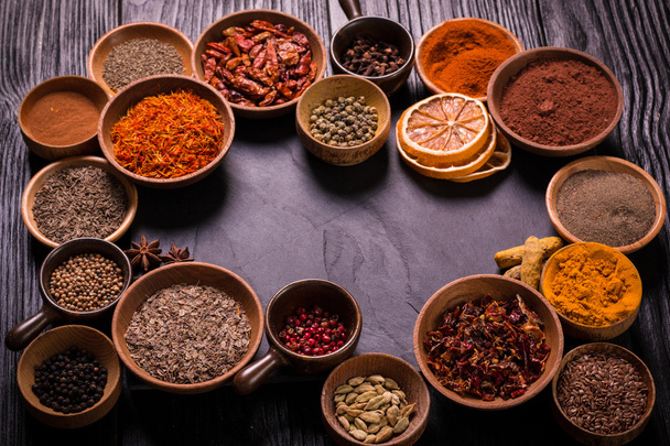 spices and herbs on wooden table , medicinal concept - Photo, image