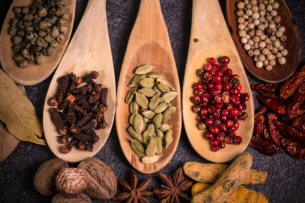 spices and herbs on wooden table , medicinal concept - Fotó, kép