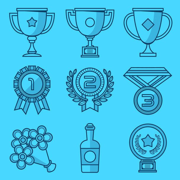 Trophy and awards. Blue lines and shadows icon - Vector, Image