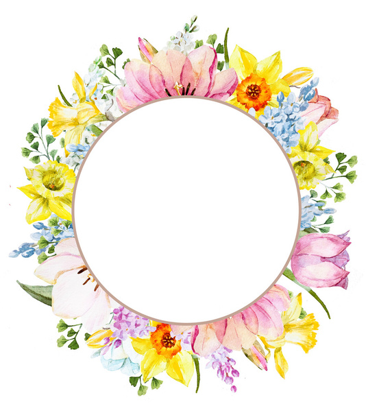 Watercolor spring floral frame - Photo, image