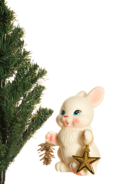 hračka králíček a vánoční stromeček - Fotografie, Obrázek