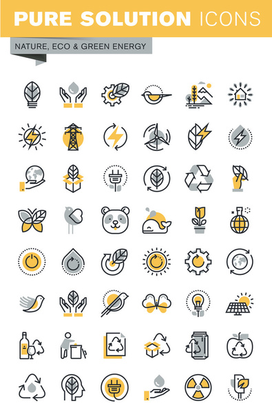Set of modern vector thin line ecology icons - Vector, Image