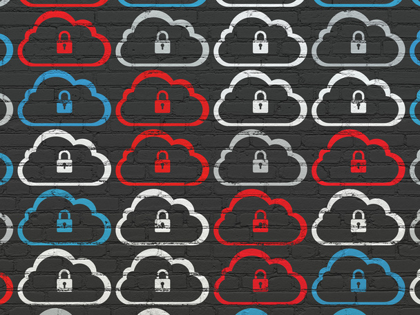 Cloud technology concept: Cloud With Padlock icons on wall background - Photo, Image