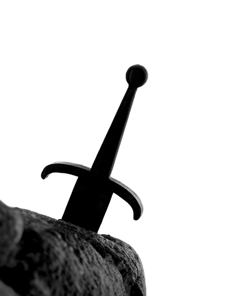 legendás Excalibur karddal a kő közepén a fo - Fotó, kép