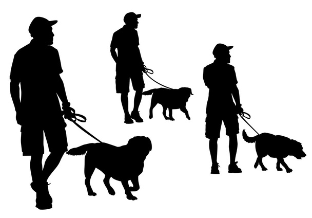 άντρας με τα πόδια με ένα σκυλί - Διάνυσμα, εικόνα