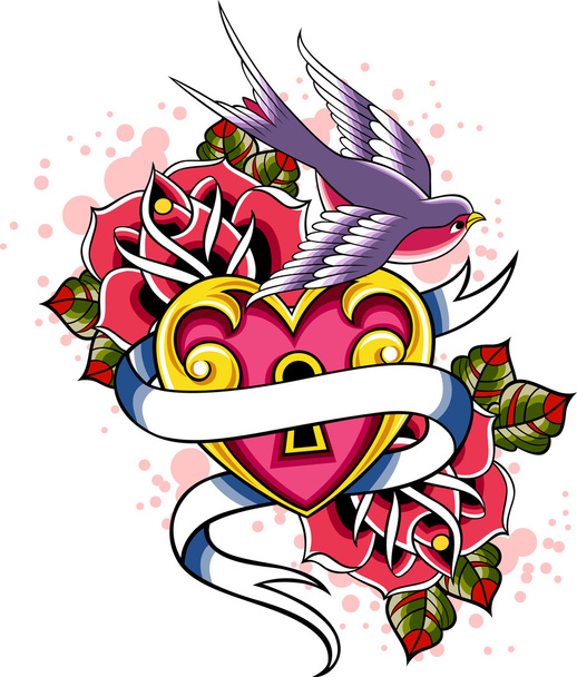 πουλί με το ροδαλό λουλούδι - Διάνυσμα, εικόνα