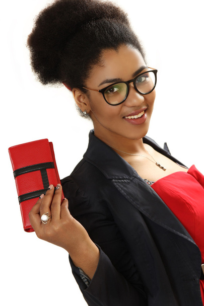 nice black girl with a purse in a hand - Foto, afbeelding