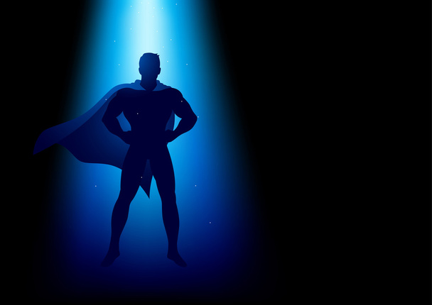 青い光の下でスーパー ヒーローの立っています。 - ベクター画像