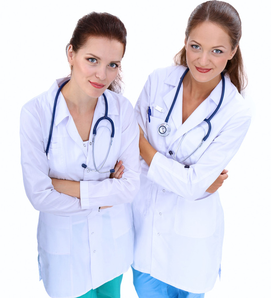 Two young woman doctor , standing in hospital - 写真・画像
