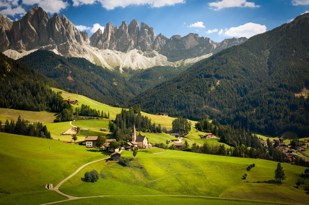 Funes Valley with Geislerspitzen (Gruppo delle Odle), South Tyro - Photo, Image
