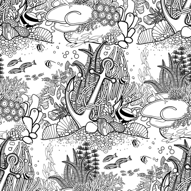 Anchor and coral reef pattern - ベクター画像