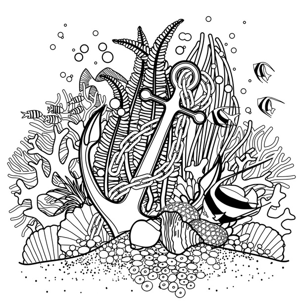 Anchor and coral reef - Vektor, kép