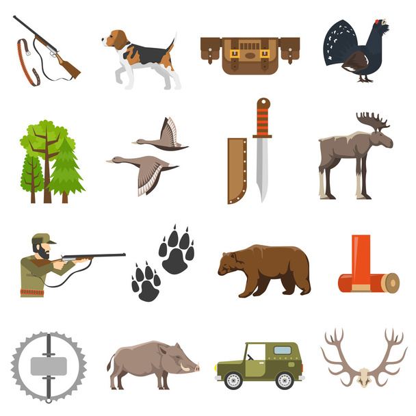 Icone di caccia a colori piatti
 - Vettoriali, immagini