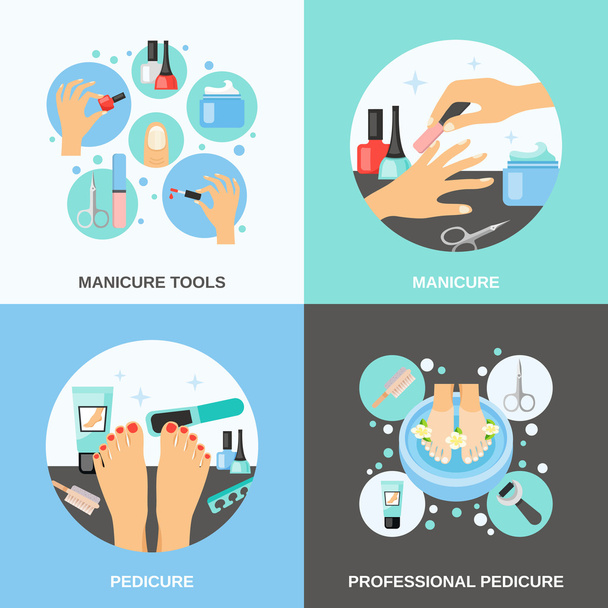 Manicure Pedicure 4 Flat Icons Square - Vector, Image