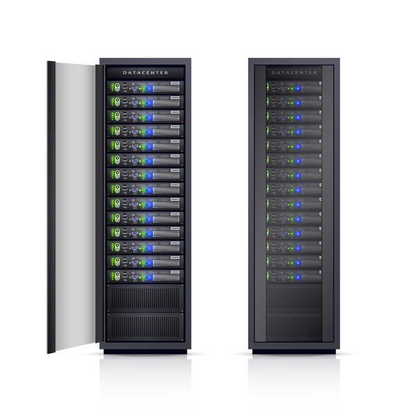 zwei schwarze Serverschränke realistische Abbildung - Vektor, Bild