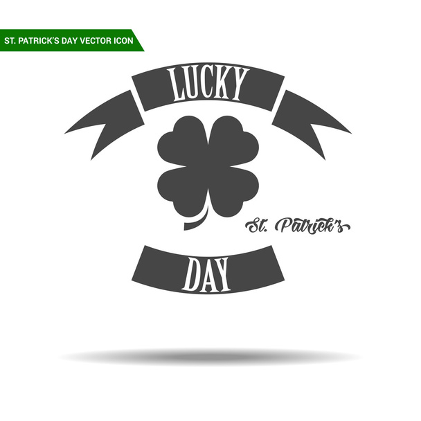 St Patricks Day emblem with clover and ribbons icon flat - Vetor, Imagem