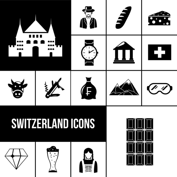 İsviçre siyah Icons set - Vektör, Görsel