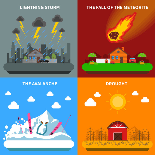 Disaster Concept 4 Flat Icons Square Banner - Wektor, obraz