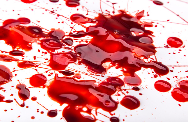 Manchas de sangre salpicadas sobre fondo blanco
 - Foto, Imagen