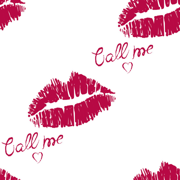 Seamless pattern with lipstick and kiss - Vector, imagen