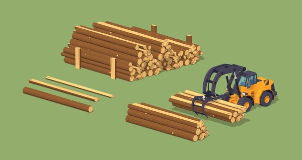 Rundholzlader und die Holzstapel - Vektor, Bild